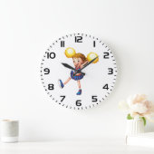 Happy Cheerleader Girl Gold Pom Poms ラージ壁時計 (ホーム)