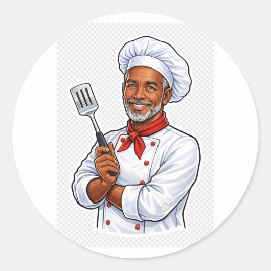 happy chef cooking kitchen funny chef sticker ラウンドシール (正面)