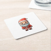 Happy Chibi Santa Claus Character Design スクエアペーパーコースター (アングル)