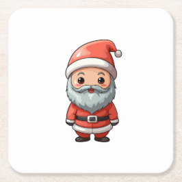 Happy Chibi Santa Claus Character Design スクエアペーパーコースター