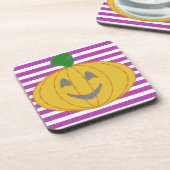 Happy Chic Modern Orange Pumpkin Purple Geometric コースター (左側)