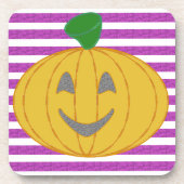 Happy Chic Modern Orange Pumpkin Purple Geometric コースター (正面)