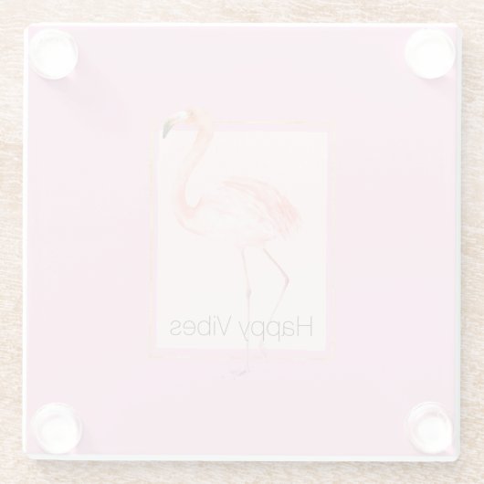 Happy Chic Pink Flamingo ガラスコースター (裏面)