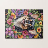 Happy Chihuahua Dog Pet Portrait Watercolor Animal ジグソーパズル (横)