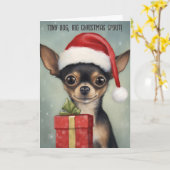 Happy Chihuahua Santa with Gift クリスマスカード カード (黄色い花)