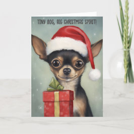 Happy Chihuahua Santa with Gift クリスマスカード カード