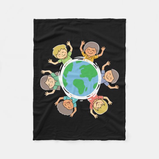 Happy Children - Environmental Protection Earth Da フリースブランケット (正面)