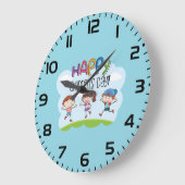 Happy Childrens Day Kids Celebration ラージ壁時計 (傾斜)