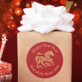 Happy Chinese Lunar New Year of the Horse Red Gold ラウンドシール