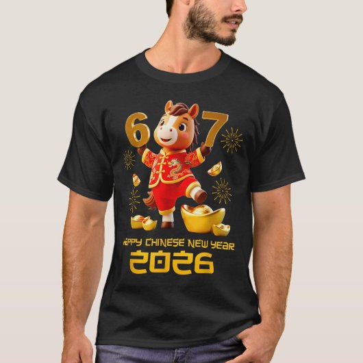 Happy Chinese New Year 2026 Funny Horse 6 7 Meme 6 Tシャツ (正面)