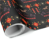 Happy Chinese new year black ラッピングペーパー (ロールコーナー)