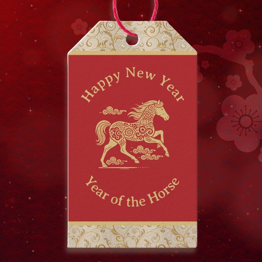 Happy Chinese New Year of Horse Elegant Gold Red  ギフトタグ