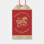 Happy Chinese New Year of Horse Elegant Gold Red  ギフトタグ (正面)