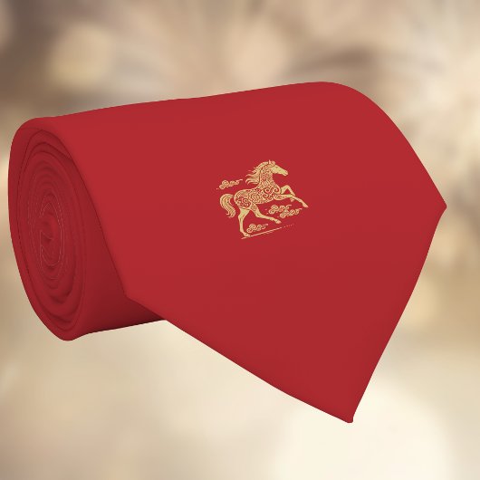 Happy Chinese New Year of Horse Elegant Gold Red ネクタイ