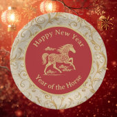Happy Chinese New Year of Horse Elegant Gold Red  ペーパープレート
