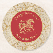 Happy Chinese New Year of Horse Elegant Gold Red  ラウンドペーパーコースター (正面)