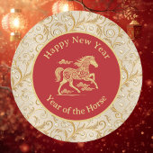 Happy Chinese New Year of Horse Elegant Gold Red  ラウンドペーパーコースター