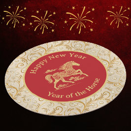 Happy Chinese New Year of Horse Elegant Gold Red  ラウンドペーパーコースター
