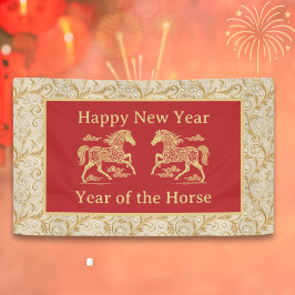 Happy Chinese New Year of Horse Elegant Gold Red  横断幕