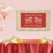 Happy Chinese New Year of Horse Elegant Gold Red  横断幕
