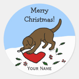 Happy Chocolate Lab Christmas Cartoonスタンプ ラウンドシール