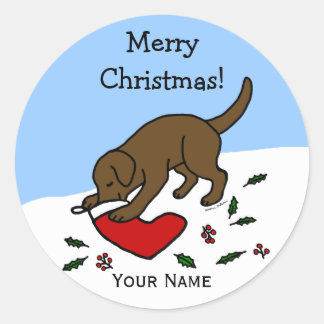 Happy Chocolate Lab Christmas Cartoonスタンプ ラウンドシール