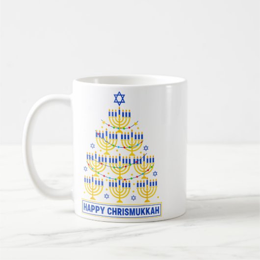 Happy Chrismukkah Hanukkah Light Tree Jewish Holid コーヒーマグカップ (左)