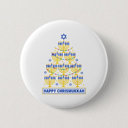 Happy Chrismukkah Hanukkah Light Tree Jewish Holid 缶バッジ (正面)