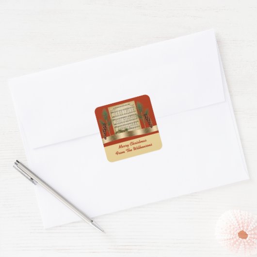 Happy Christmasヴィンテージ音楽とPine Boughs スクエアシール (封筒)