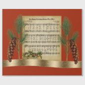 Happy Christmasヴィンテージ音楽とPine Boughs ラッピングペーパー (フラット)