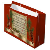 Happy Christmasヴィンテージ音楽とPine Boughs ラージペーパーバッグ (正面アングル)