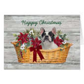 Happy Christmas Boston Terrier Dog in Basket (正面横)