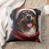 Happy Christmas Dog Portrait in Santa Hat クッション (ブランケット)