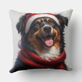 Happy Christmas Dog Portrait in Santa Hat クッション (裏面)