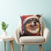 Happy Christmas Dog Portrait in Santa Hat クッション (椅子)