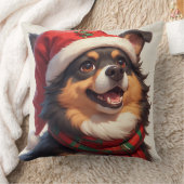 Happy Christmas Dog Portrait in Santa Hat クッション (ブランケット)