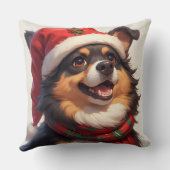 Happy Christmas Dog Portrait in Santa Hat クッション (裏面)