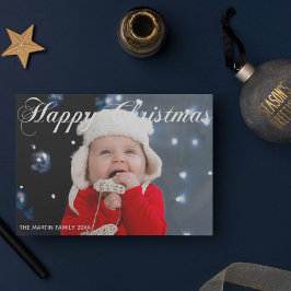 Happy Christmas Family Photo White Cursive Script シーズンカード
