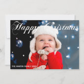 Happy Christmas Family Photo White Cursive Script シーズンカード (正面)