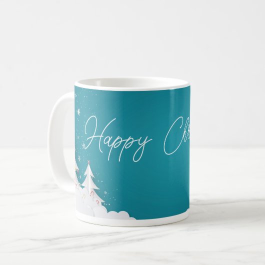 Happy Christmas – Festive Holiday Blue Mug コーヒーマグカップ (正面左)