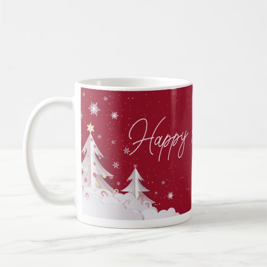 Happy Christmas – Festive Holiday Ruby Red Mug コーヒーマグカップ (左)