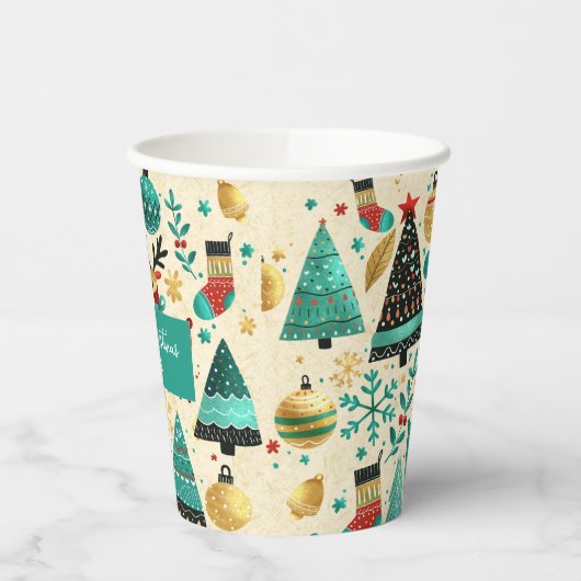 Happy Christmas – Festive Trees & Reindeer 紙コップ (左)