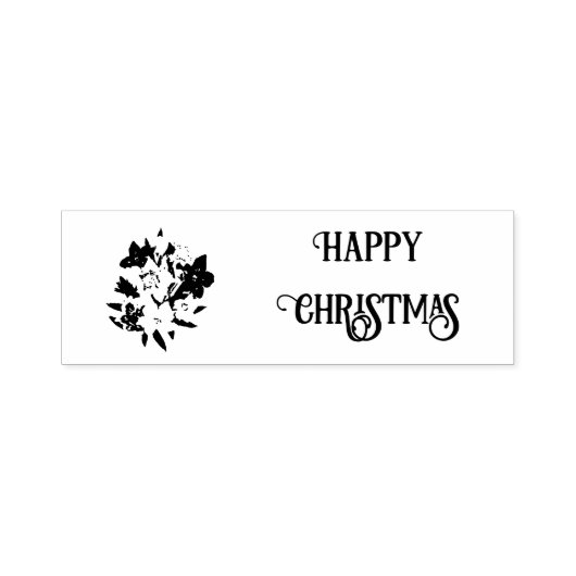 Happy Christmas Floral Rubber Stamp セルフインキングスタンプ (デザイン)