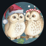 HAPPY CHRISTMAS OWLクラシック CIRALステッカー ラウンドシール<br><div class="desc">水魅力的色イラストレーションはクリスマスに恋をするフクロウ2匹を描く</div>