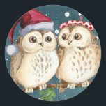 HAPPY CHRISTMAS OWLクラシック CIRALステッカー ラウンドシール<br><div class="desc">水魅力的色イラストレーションはクリスマスに恋をするフクロウ2匹を描く</div>