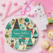 Happy Christmas party – Whimsical trees reinders ペーパープレート (パーティー)