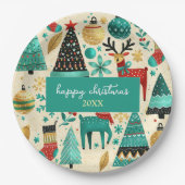 Happy Christmas party – Whimsical trees reinders ペーパープレート (正面)