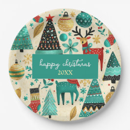 Happy Christmas party – Whimsical trees reinders ペーパープレート