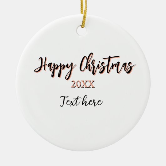 Happy Christmas peach black year name details holi セラミックオーナメント (正面)