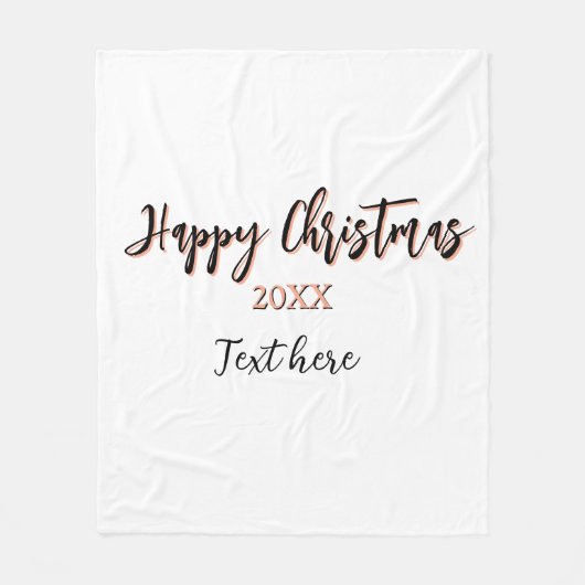 Happy Christmas peach black year name details holi フリースブランケット (正面)